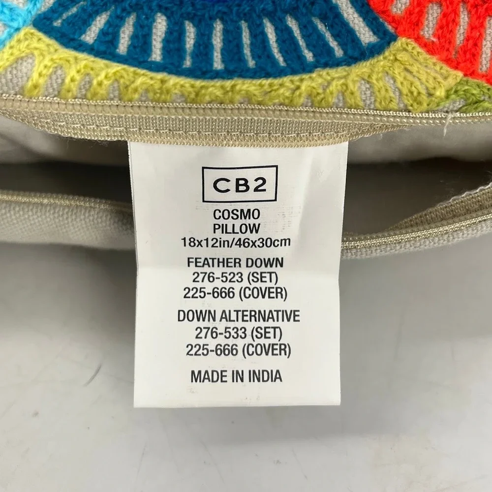 CB2 Cosmo Pillow Embroidered Abstract Multi Color Lumbar 18x12 225-666 India